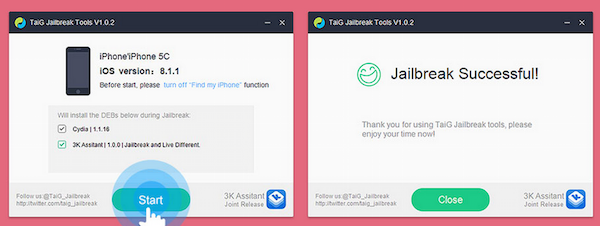 iPhoneHackx's tweet photo. TaiG iOS 8.1.1 jailbreak and website now available in English http://t.co/5r3sjVBqPU #TaiG #iOS811 http://t.co/9ykflg5hdV