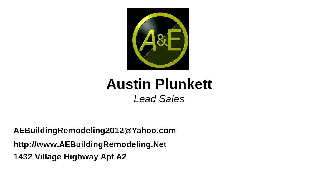 AERemodeling's tweet photo. Business card from Austin Plunkett http://t.co/TP1jPIsg1P