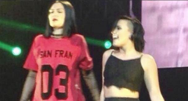 JustJared's tweet photo. OMG! Demi Lovato sang Ariana Grande's verse in #BangBang live with Jessie J tonight! WATCH: http://t.co/jFzHl8GXe9 http://t.co/0E4cefCwiy