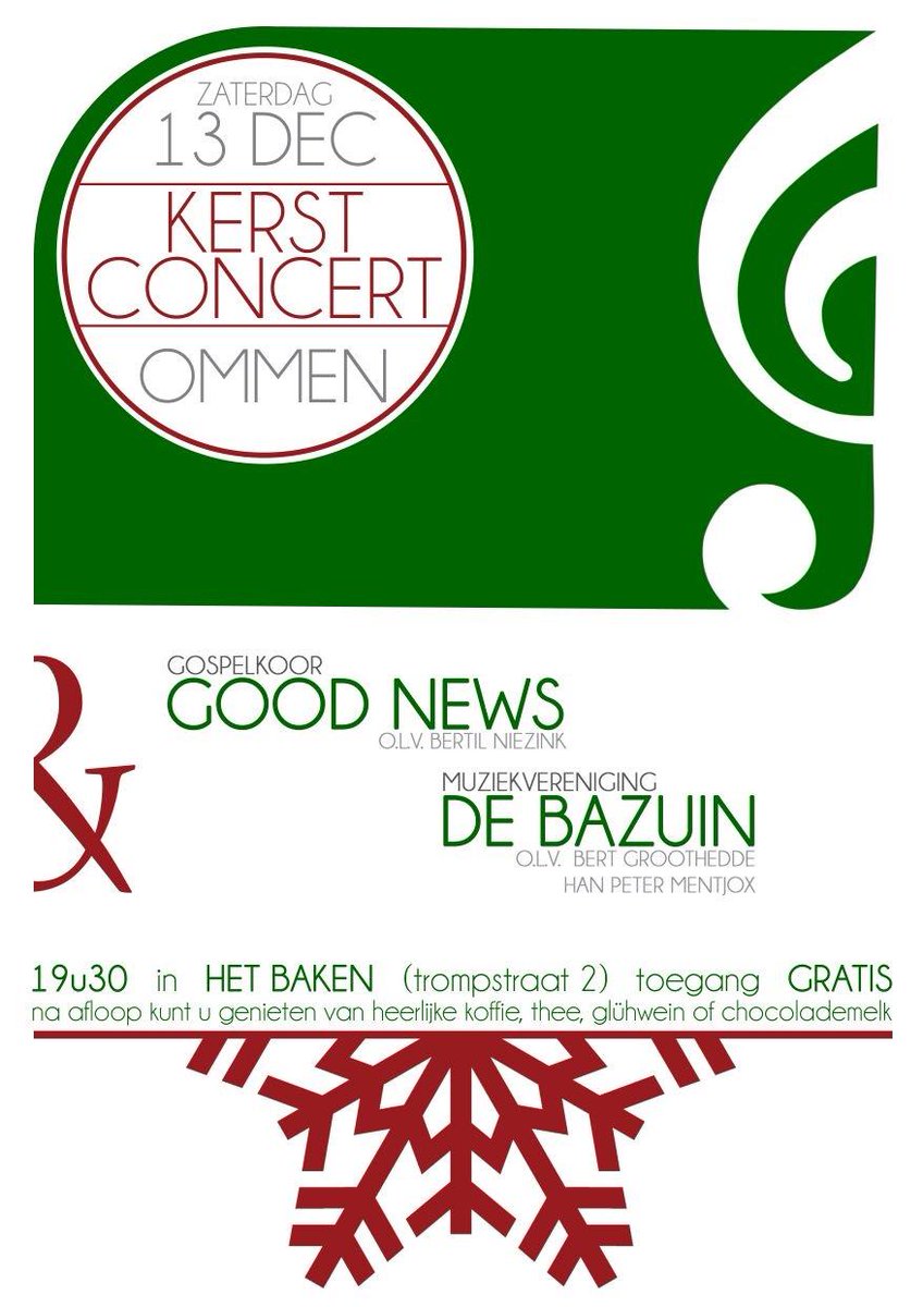 Volgende week zaterdag 13 december KERSTCONCERT! #goodnews #debazuin #ommen #hetbaken. Ben jij er ook bij?