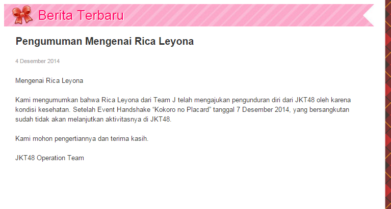 MLDY_Apaller's tweet photo. [INFO] Rica JKT48 mengundurkan diri dari JKT48 #ThanksForRica http://t.co/7HcD3kyCXn