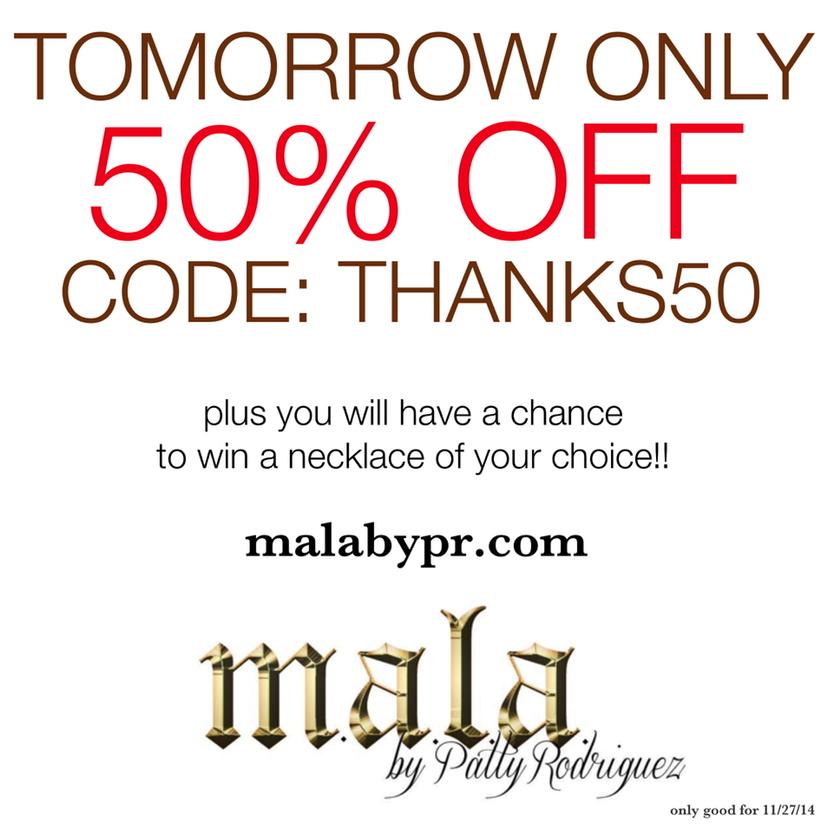 malabyPR's tweet photo. 50% off whole store THANKSGIVING DAY ONLY!!! http://t.co/hxsNSSlUGE