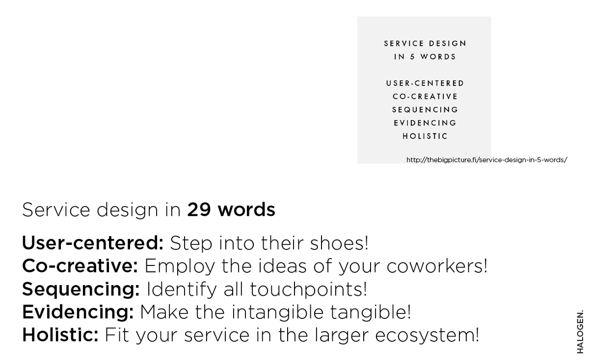 halogen_svg's tweet photo. Legible slide: #ServiceDesign in 29 words, expanded from the 5 words borrowed from @tbpicture presented @ #messorder http://t.co/9UAPULwN88