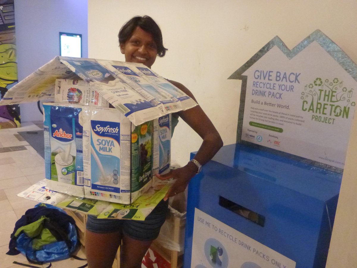 Naomipurrs's tweet photo. Upcycle your drink packs into roofing tiles for the indigenous people of Malaysia #icareaton #recycleeasy http://t.co/qbgoWr3zmT