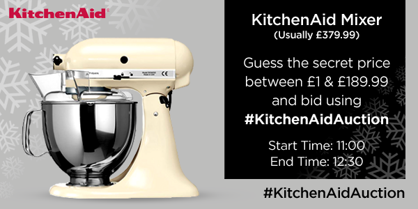 currys's tweet photo. Auction 2: KitchenAid. Guess the secret price btwn £1 & £189.99 & bid with #KitchenAidAuction http://t.co/Wn3B9xPdCp http://t.co/y0PENrXDSt
