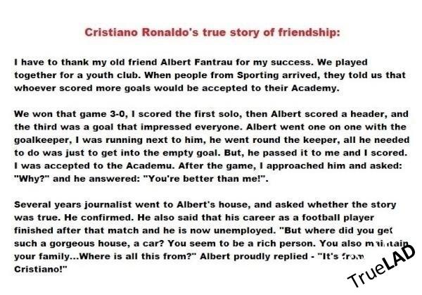 MyTruelad's tweet photo. Used to think Ronaldo was a prick but the more you hear about him the more you like him http://t.co/ZfItlb6Xod