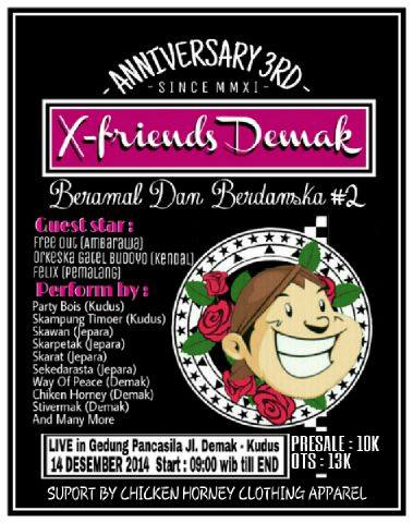 Skarpetak's tweet photo. Annive #3 XF Demak at Gdg Pancasila. Datang dan support acara ini gaes :* http://t.co/BdVnO4bVR4
