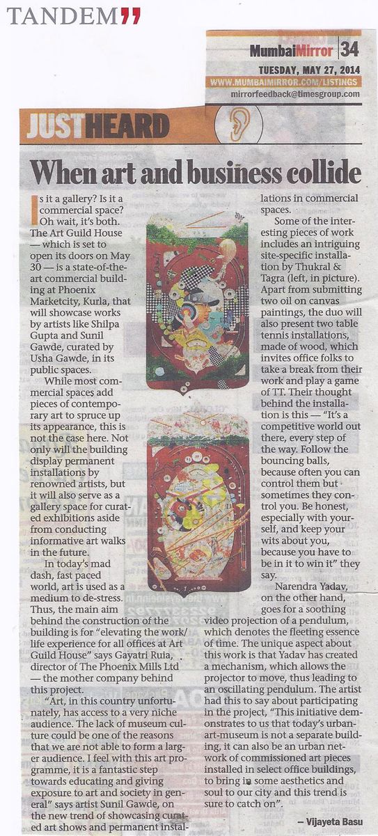 ArtGuildHouse's tweet photo. What happens when you do an ‘arty’ work in commercial space? Read about #AGH in #MumbaiMirror http://t.co/kVXQRD7deO http://t.co/DJgYsQ6pLP