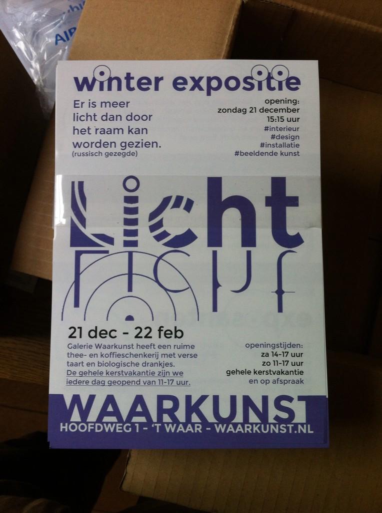 Waarkunst's tweet photo. Vers van de pers! Flyers voor expositie Licht van 21 dec tot 22 feb. http://t.co/Qbl0xLcwp7