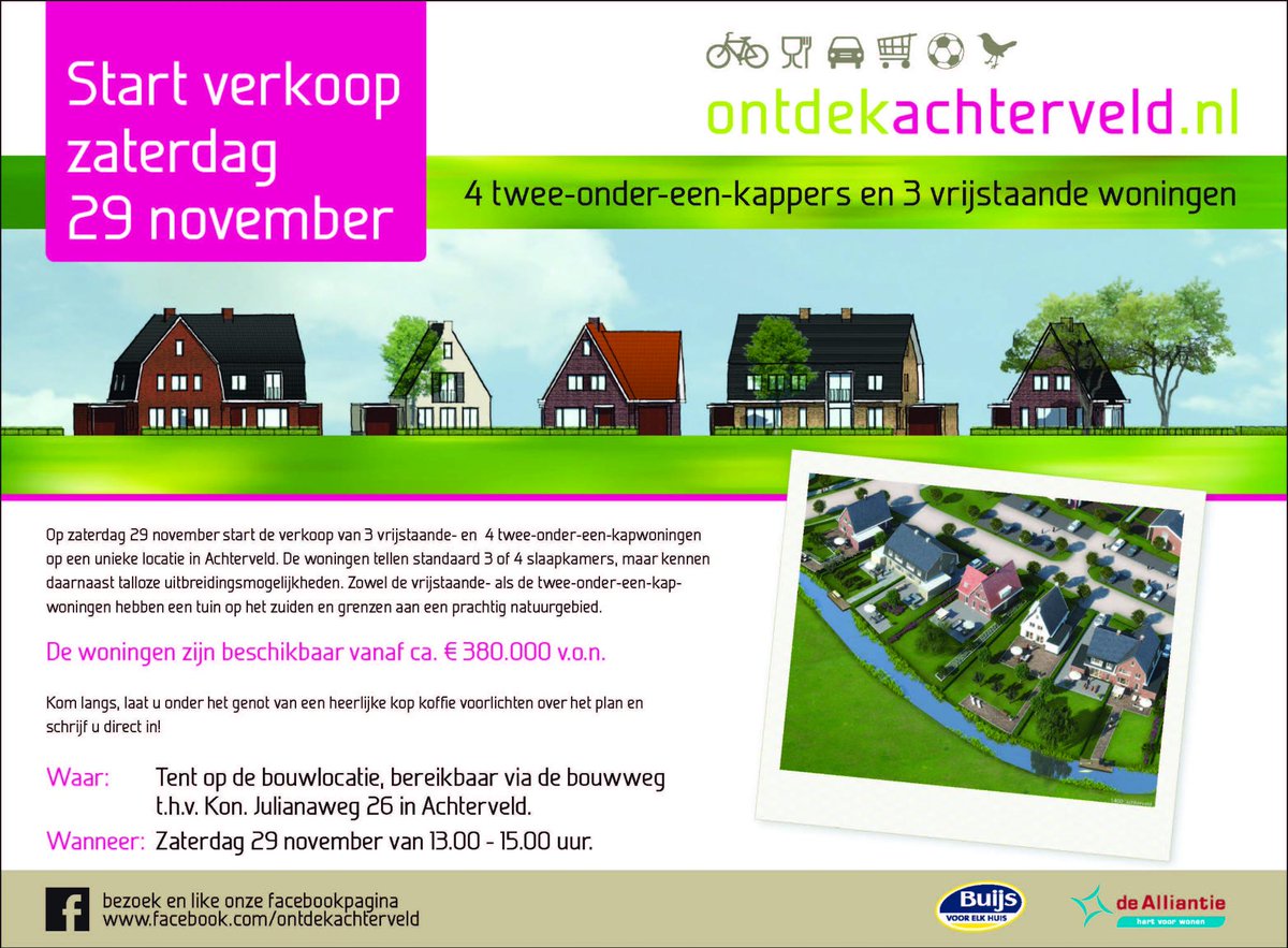 Zaterdag 29 november 13-15 uur start verkoop veld 8 Groot Agteveld op de bouwlocatie, Kon. Julianaweg 26, Achterveld.
