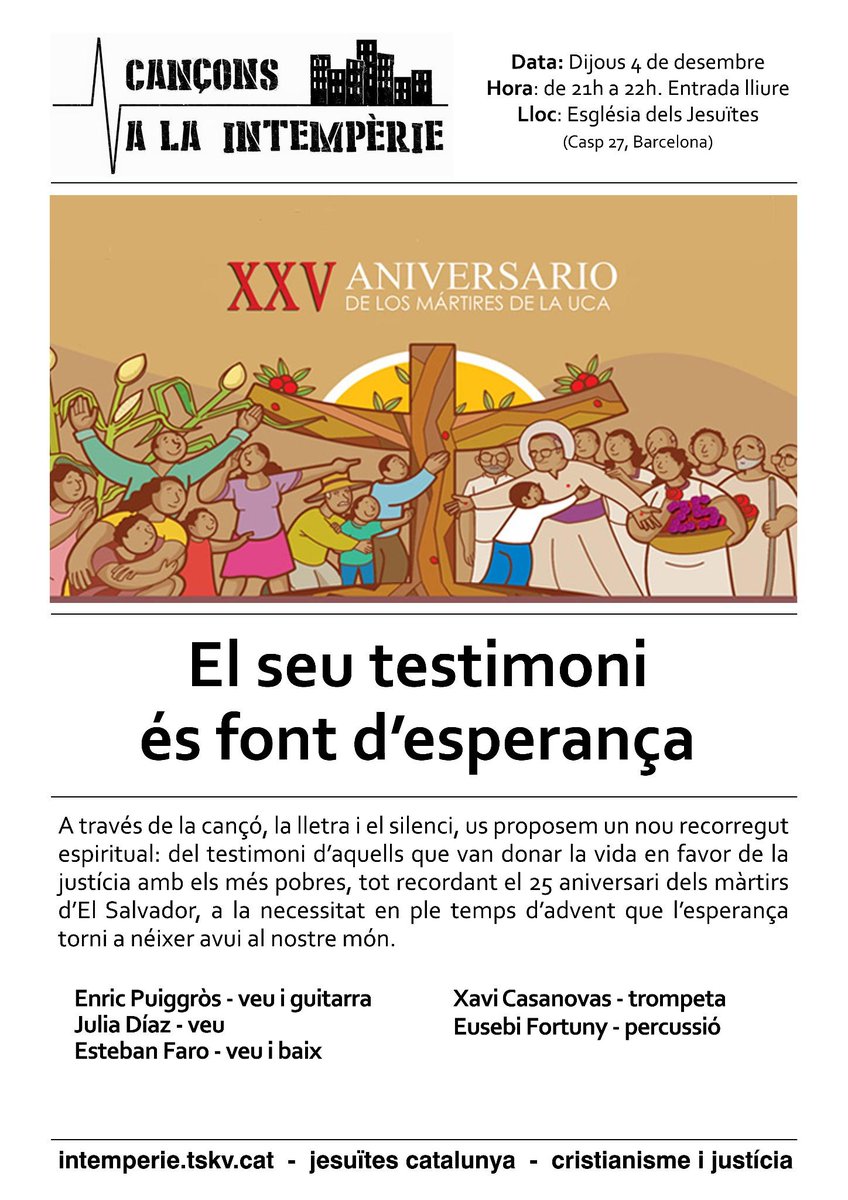 Cançons a la intempèrie. Dia 4 de desembre. 21h. Entrada lliure. Església de Casp. intemperie.tskv.cat