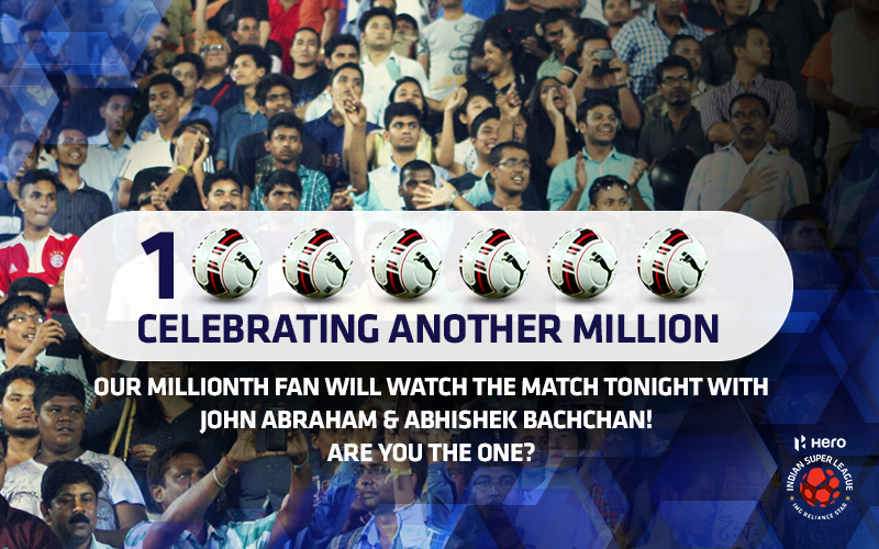 IndSuperLeague's tweet photo. Our millionth fan will watch the match tonight in Guwahati with @TheJohnAbraham &amp; @juniorbachchan! How cool is that! http://t.co/2B0toctCel
