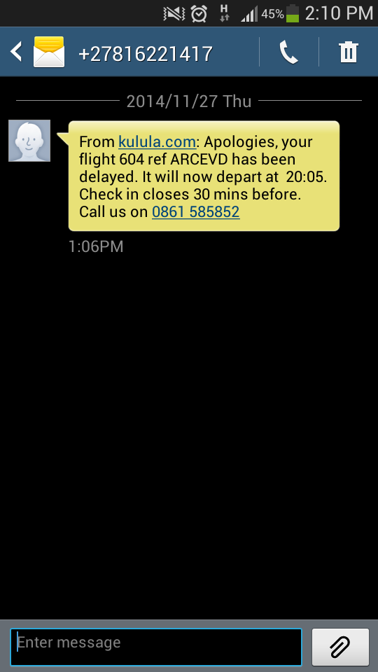 Silly_Silson's tweet photo. Honestly @Kulula what is the point of having time options for your customers pick from when YOU decide for us! http://t.co/tag4exDq7v