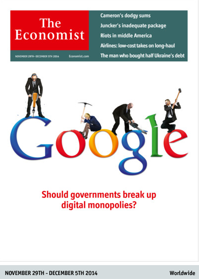TheEconomist's tweet photo. This week’s cover preview:
Should governments break up digital monopolies?
Read for free via http://t.co/YWCT3gXj0x http://t.co/HK6IFko6ez