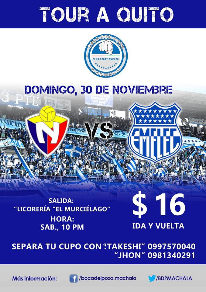 BDPMACHALA's tweet photo. SIEMPRE VAMOS A ESTAR CONTIGO AMADO CLUB, PROXIMA ESTACIÓN QUITO.
LOS DEL 2006

INFORMACIÓN DEL TOUR EN LA IMAGEN. http://t.co/t7xjUCT4ER