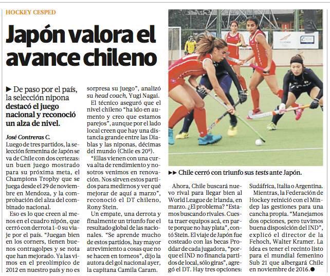 #HockeyPrensa [La Tercera] DT de Japón valora avance chileno en el Hockey femenino: