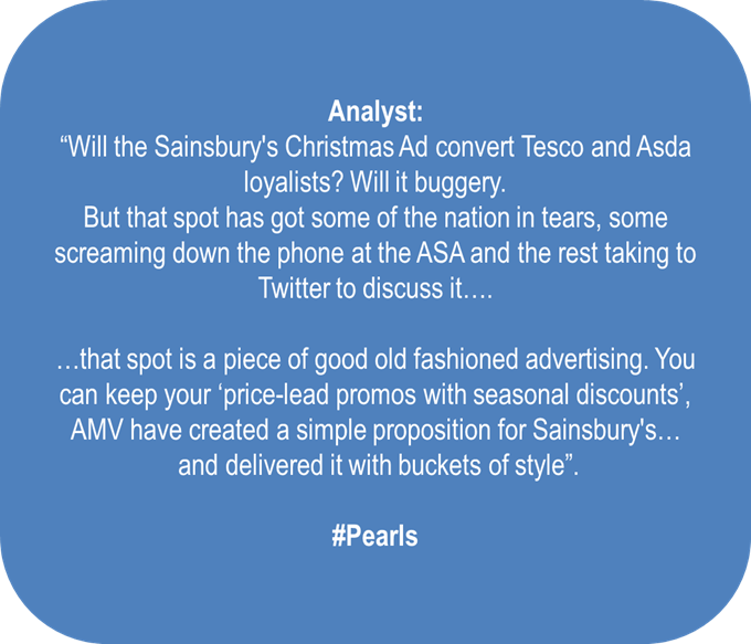 #Overheard #Advertising #Pearls #sainsburyschristmas #classic @AMV_BBDO #Analyst