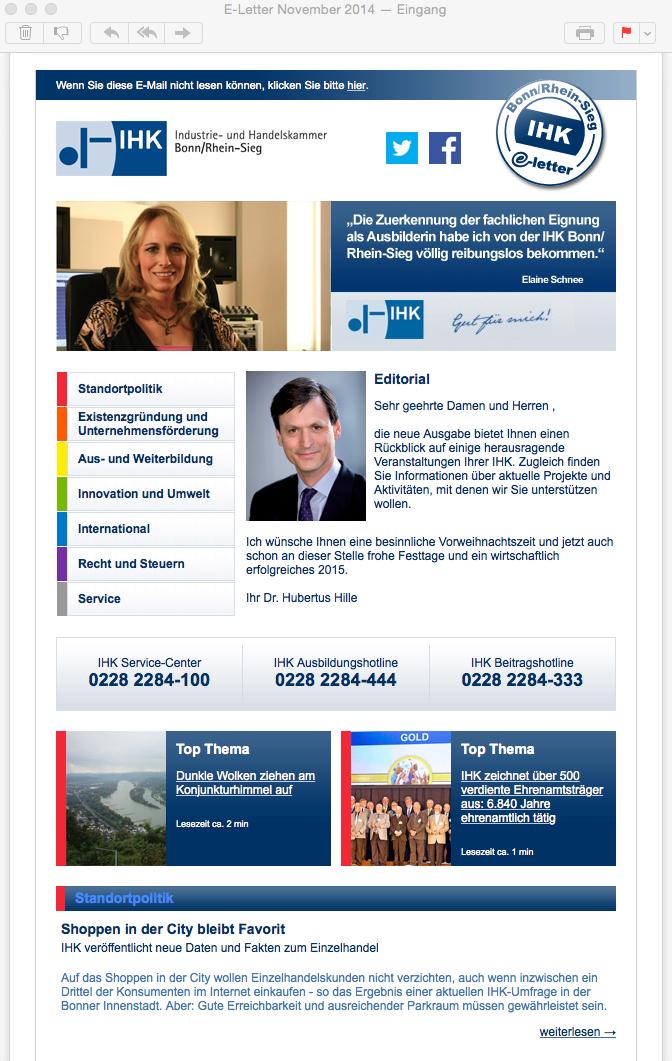 E-Letter der <a href="/IHK_Bonn/">IHK Bonn/Rhein-Sieg</a> versandt: Rückblick auf Veranstaltungen sowie Infos über aktuelle Projekte und Aktivitäten