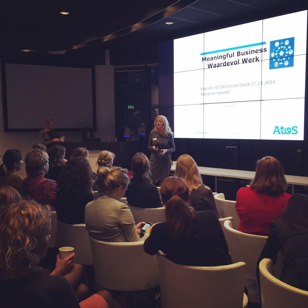 bernicemw's tweet photo. Showtime! @csrchicks event, on stage @mariannehewlett from Atos. Thank you @vodafoneNL for hosting! #csrambitie http://t.co/ZuYQuE3MFv