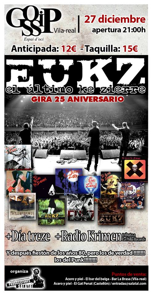 Sábado 27 de diciembre!! vuelven los conciertos a GOSSIP! El último Ke Zierre