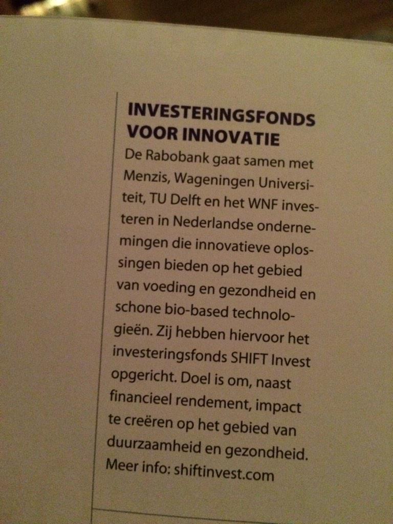 simonvink's tweet photo. Nieuw #fonds voor voeding, gezondheid, biobased technologie #shiftinvest #rabobank #menzis #WUR #tudelft http://t.co/lFbydSCEJQ