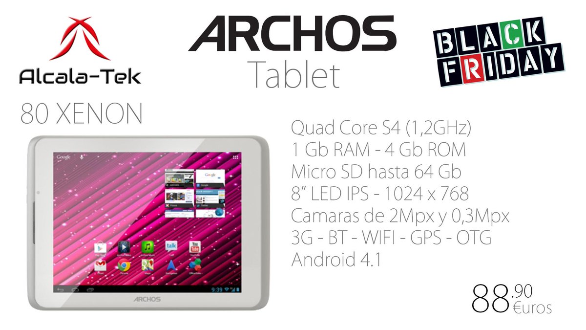 alcalatek's tweet photo. #BlackFriday Quinto round: Tablet de @ArchosInfo . No hay modelo más completo por este precio... y lo sabes... http://t.co/XpLHYAm1hZ