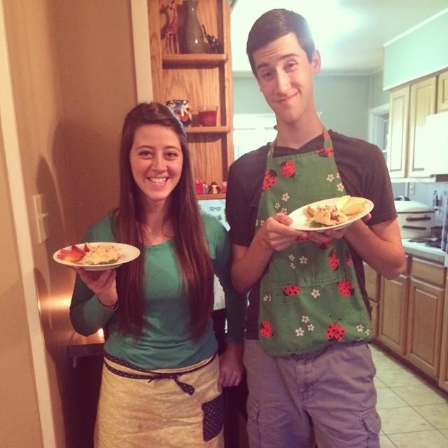Tall_Paulson's tweet photo. We did a sibling "Iron Chef" tournament for our alternate Thanksgiving #LadybugApron #PolcynIronChef #BabyApron http://t.co/zuysXMeVL3