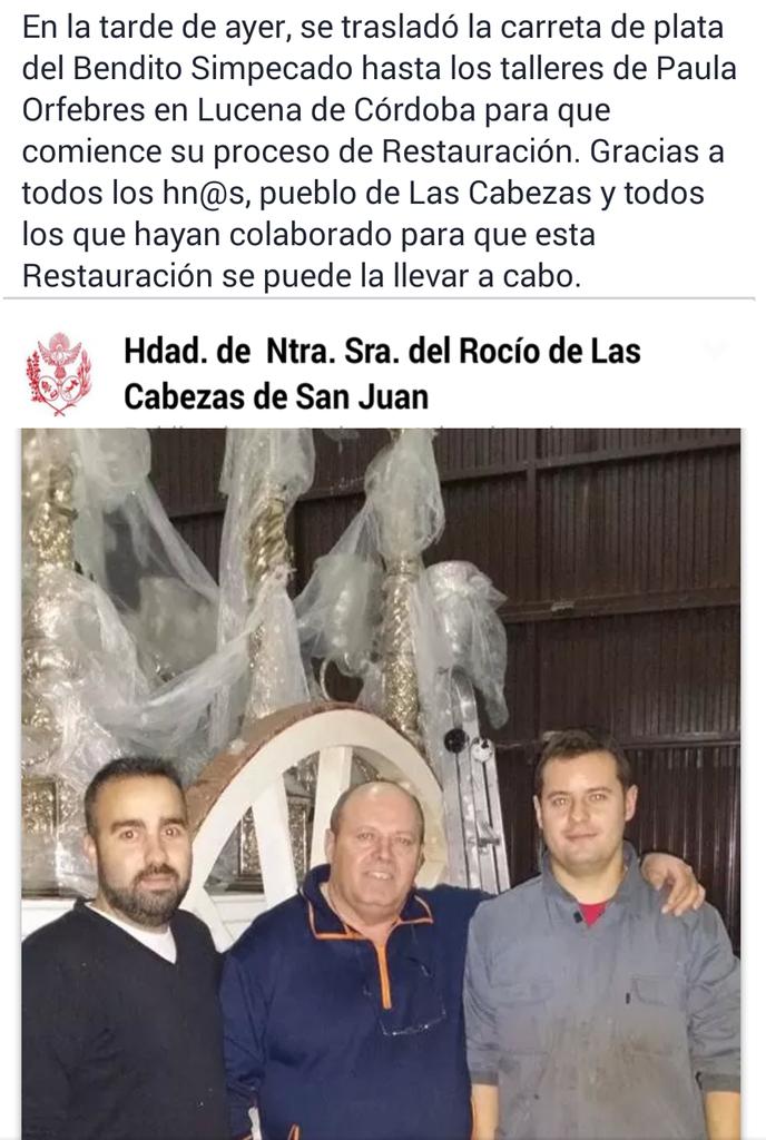Ya se encuentra la Carreta de plata del Bendito Simpecado de <a href="/RocioLasCabezas/">Hdad. Rocío Las Cabezas de San Juan</a> en los talleres de <a href="/PaulaOrfebres/">Paula Orfebres</a>
