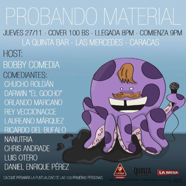 laQuintabart's tweet photo. Hoy en #ProbandoMaterial estara @laureanomar como comediante y @BobbyComedia @bobbyde host. Cover 100 http://t.co/Ac3W66VEb3