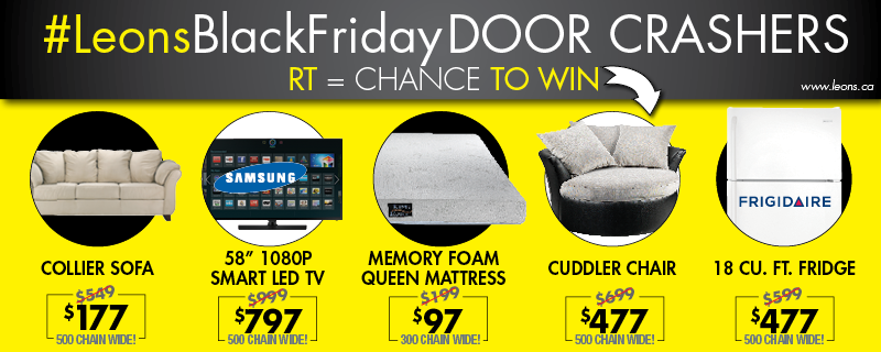 LeonsFurniture's tweet photo. #LeonsBlackFriday door crasher contest is almost over! You have until 5pm to RT! Good Luck everyone! http://t.co/k01vQfLo1i