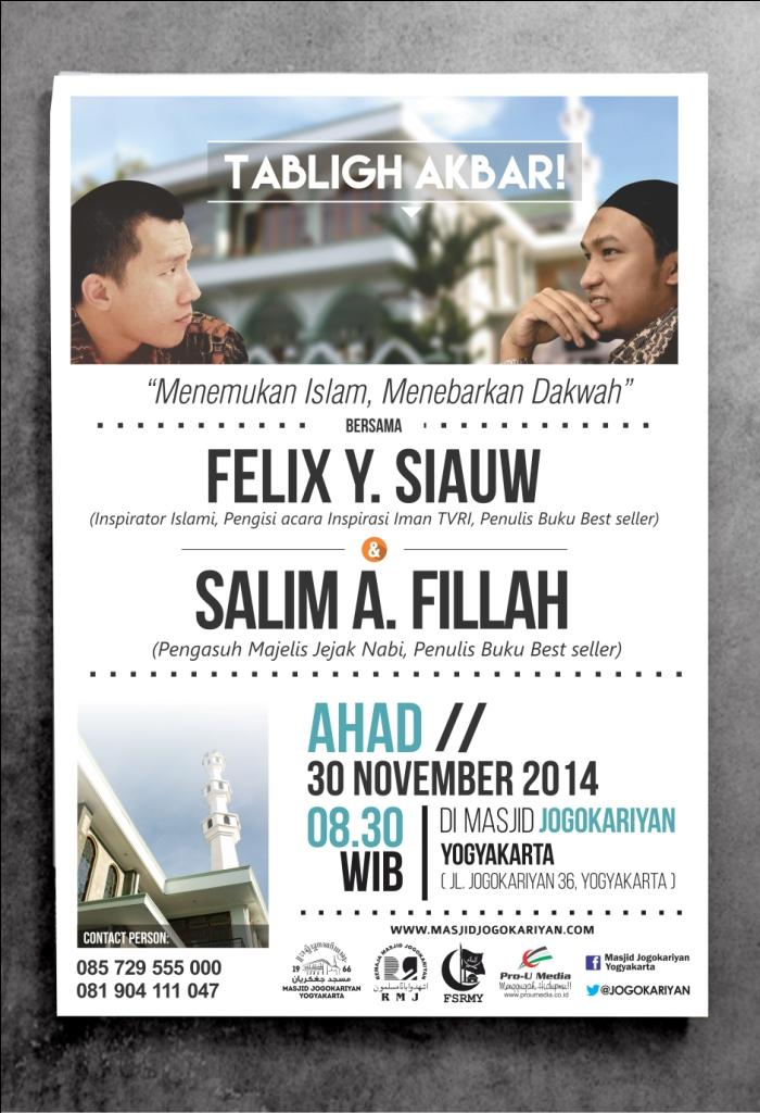 felixsiauw's tweet photo. Jogja :) >> "@proumedia: Tabligh Akbar @felixsiauw &amp; Ust. @salimafillah. 30/11 08.30 di @jogokariyan free http://t.co/Qoj8zCkOu6"