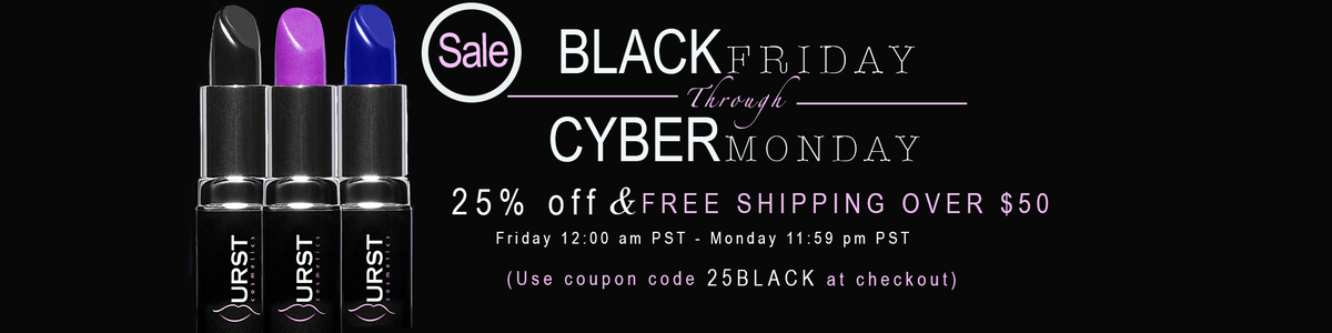 BurstCosmetics's tweet photo. we ar offering 25% off your total purchase and free shipping on orders over $50..Use coupon code 25BLACK at checkout http://t.co/p4nbZvfzAV