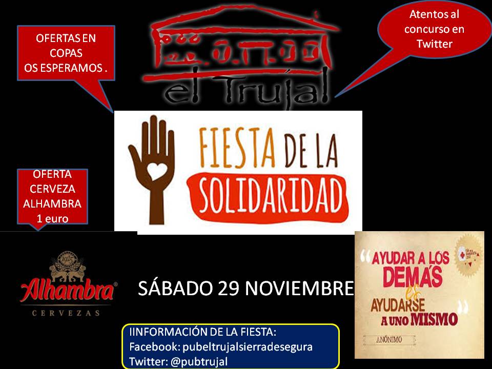 ELTRUJAL's tweet photo. Fiesta de la solidaridad en pub el trujal este es el cartel del concurso que puedes retwittear. http://t.co/b7OSNblyOD