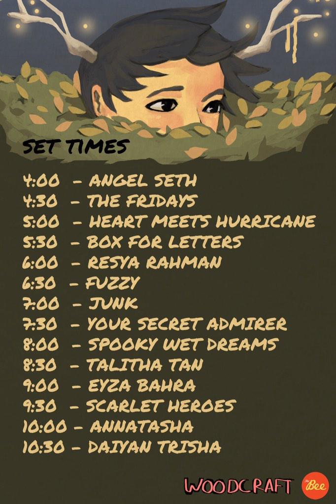 Here you go,the set times for #WoodcraftVol2 !See you guys there!