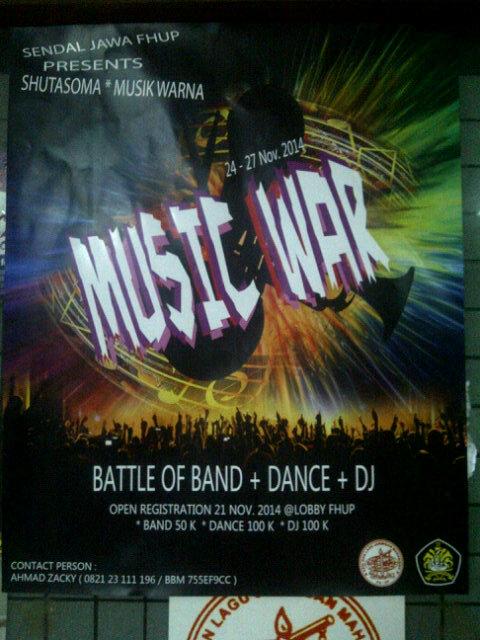 Hasansolehh's tweet photo. Sendal jawa FHUP presents *MUSIK WARNA. Battle of band - dance - DJ ! http://t.co/wo2fsohGzq