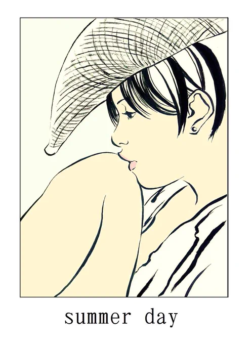 【墨絵10】友達に見せたら江口寿史先生が描くイラストに似てると言われる。たしかに少し似てるかも、、、 