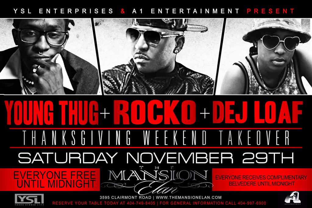 youngthug's tweet image. @DeJLoaf first time in the ATL tomorrow brought to you by Thugger and that boy @Rocko4Real meet us at Club Mansion