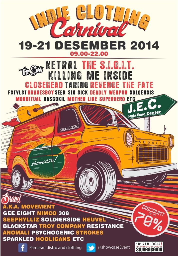 19-21 Des 2014 #IndieClothingCarnival at JEC #Yogyakarta
<a href="/Morbitual/">Morbitual</a> 
@RASGOKIL
Cc : <a href="/ShowcaseEvent/">Agenda Event</a>