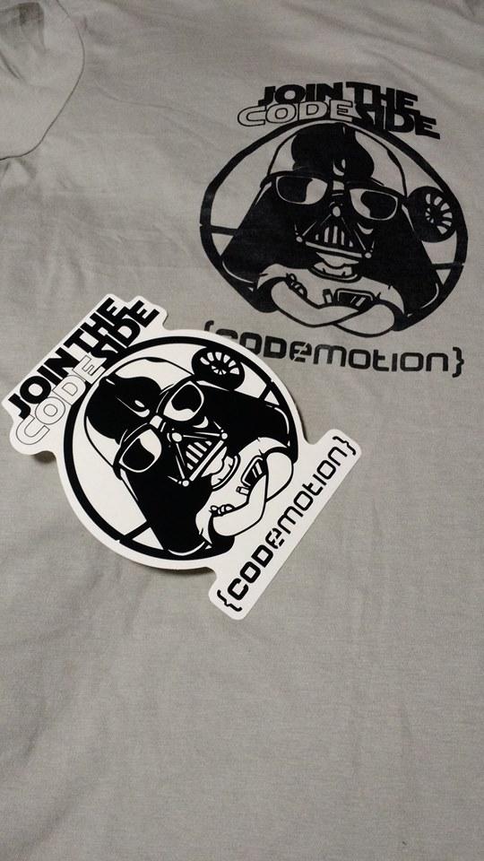 theTMO's tweet image. Finalmente posso mostrare il disegno fatto per #Codemotion Milano! #JoinTheCodeSide (l&apos;adesivo è trasparente)