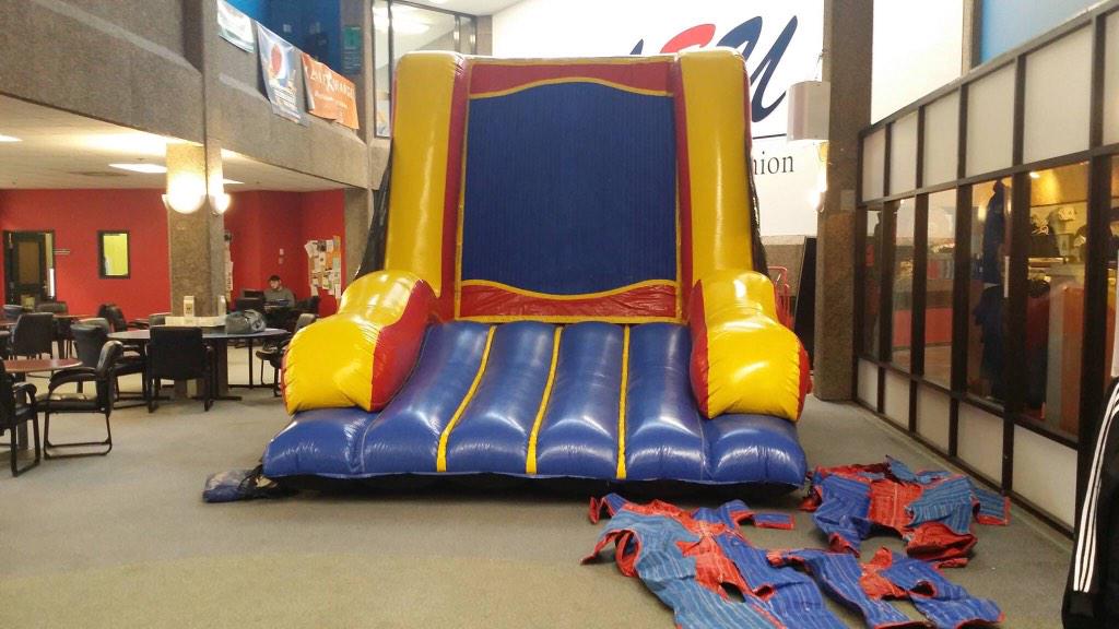 AcadiaMHS's tweet photo. Velcro wall in the SUB until 4! Come on over, bounce around, and stick to the wall! #velcrowall #ChillWeek #aucares http://t.co/8GD1UasmjV