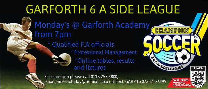 ChampSoccerNth's tweet photo. PLACES AVAILABLE! Garforth 6 a side league @GarforthAcademy @TheGarforthTown #garforth #football #6aside http://t.co/Fr7MrYPGEY