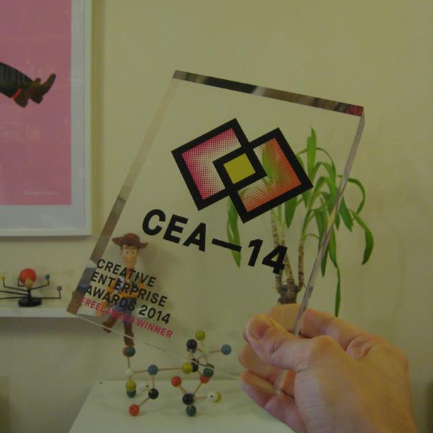 robbie_porter's tweet photo. slinky, shiny, see-through award! thanks @SEEtweets @CamberwellUAL &amp; @The_Dots_UK #CEA14 http://t.co/fMRk6k99t8