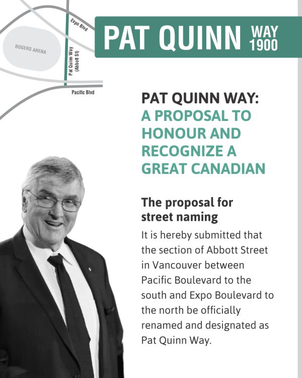 TheSportMarket's tweet photo. One way to honour a great Canadian &amp; a golden hockey legacy: #PatQuinnWay @bcsportshall @tsn1040 @VanCanucks http://t.co/GK7AYEY8ti