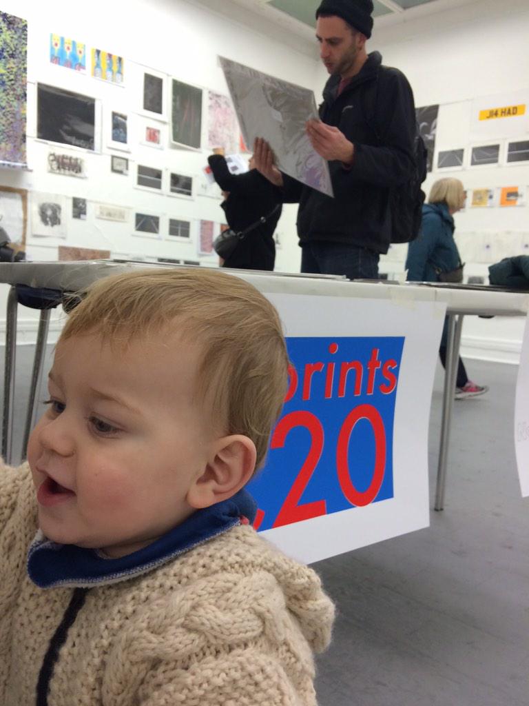 chrisroberts72's tweet photo. O &amp; @DBlackmoreTweet inspecting the work at #sladeprintfair - bought a lovely two colour #print by James Keith. http://t.co/K5HZmsG8Tz