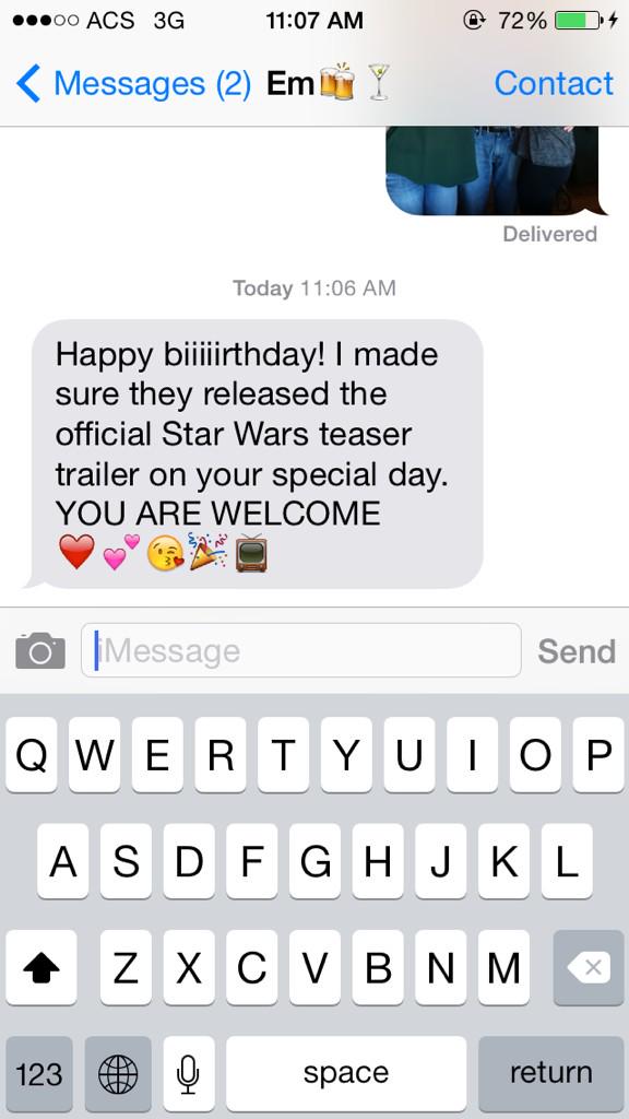 Shannonelaineee's tweet photo. The best present I could ask for on my birthday 😍 #StarWars http://t.co/wx3bEVRZCP