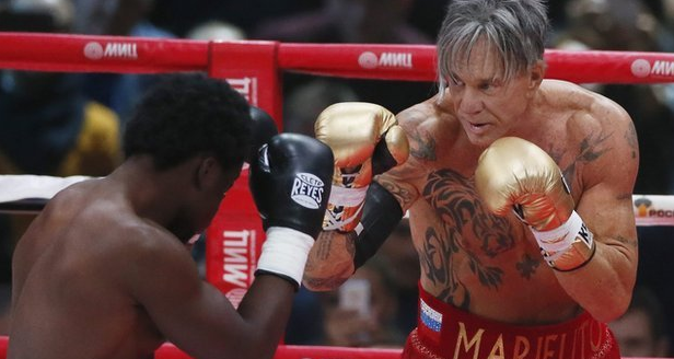 BBCSport's tweet photo. Hollywood actor Mickey Rourke beats fighter 33 years his junior on return to the boxing ring. http://t.co/GlunbWwGDo http://t.co/CRKAa3A4QV