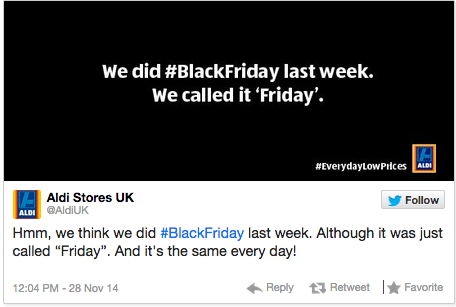 BuzzFeedUK's tweet photo. Aldi just trolled the hell out of every shop offering #BlackFriday deals
http://t.co/0Px2uWZplK http://t.co/acJhnJaTLN