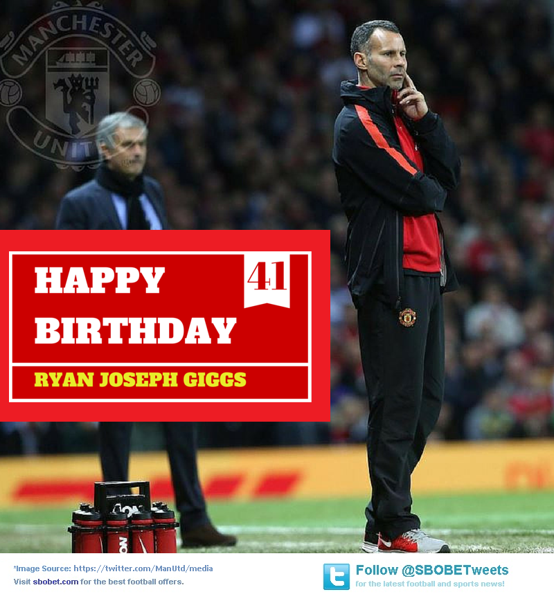 Manchester Uniteds Ryan Giggs turns 41 today. Remessage to greet Assistant Manager a happy 