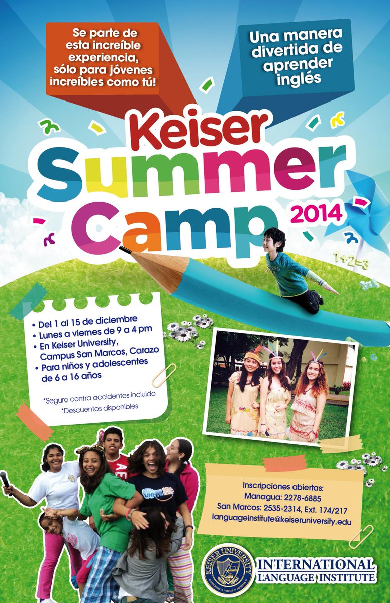 RaquelBaltodano's tweet photo. @KeiserLAC Se parte del mejor campamento de verano del 2014.

Sólo para gente increible con vos!!!

Contáctanos ya!! http://t.co/88pbIqGc3Y