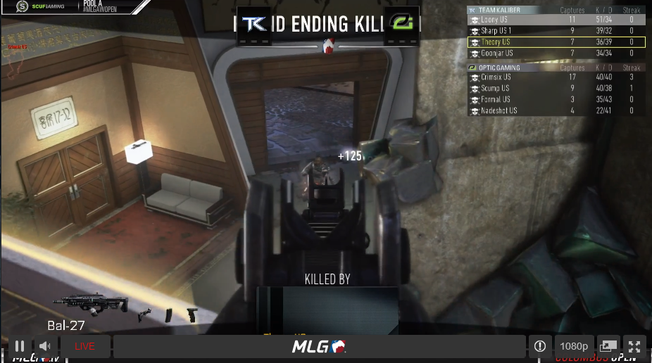 MLG's tweet photo. .@Team_Kaliber takes Game 1 over @OpTicGaming with @Loony_tK dropping a 50 Bomb!

#MLGAWOPEN - http://t.co/hZiVERQkzn http://t.co/pYf4NiZvit